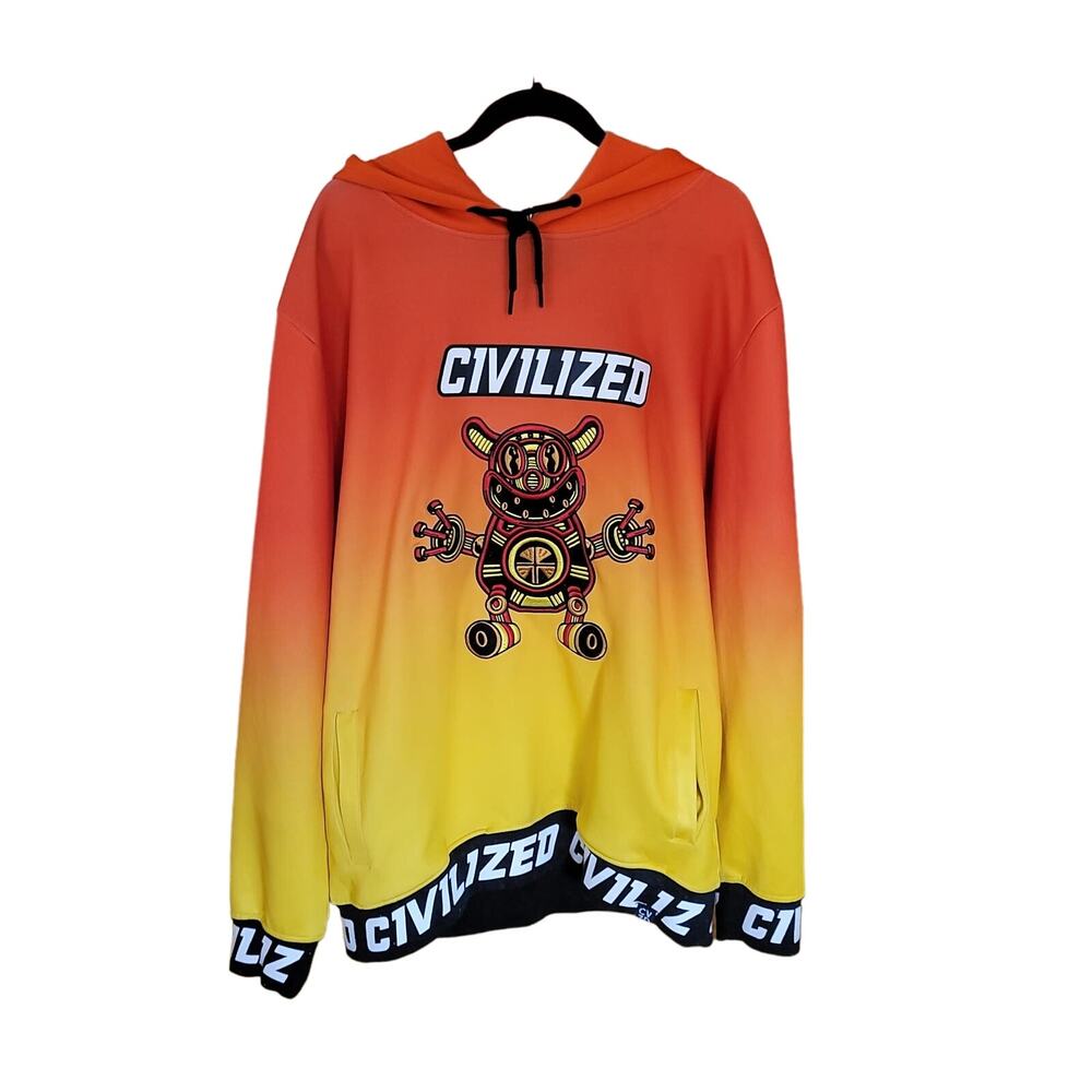 CIVILIZED Men's ROBOT PULLOVER HOODIE ORANGE YELLOW SIZE 2X Streetwear Skater